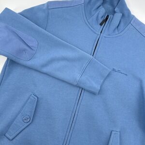 Ben Sherman Riviera Fleece Full‎ Zip Mock Neck Jacket Elbow Patches Blue Small
